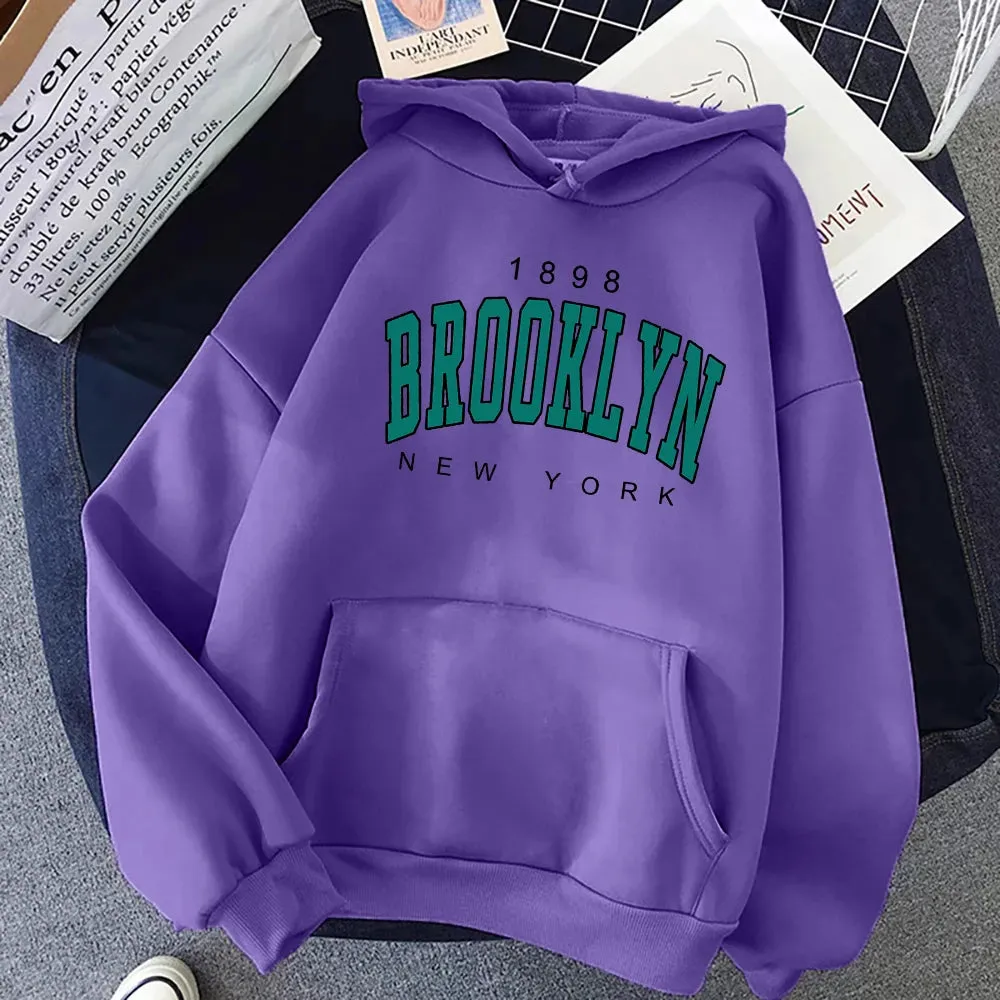 1898 Brooklyn New York Printed Women Hoodies Fashion Fleece Hoody Creativity Pullover Clothing Street Loose Sweatshirts Women'S cho