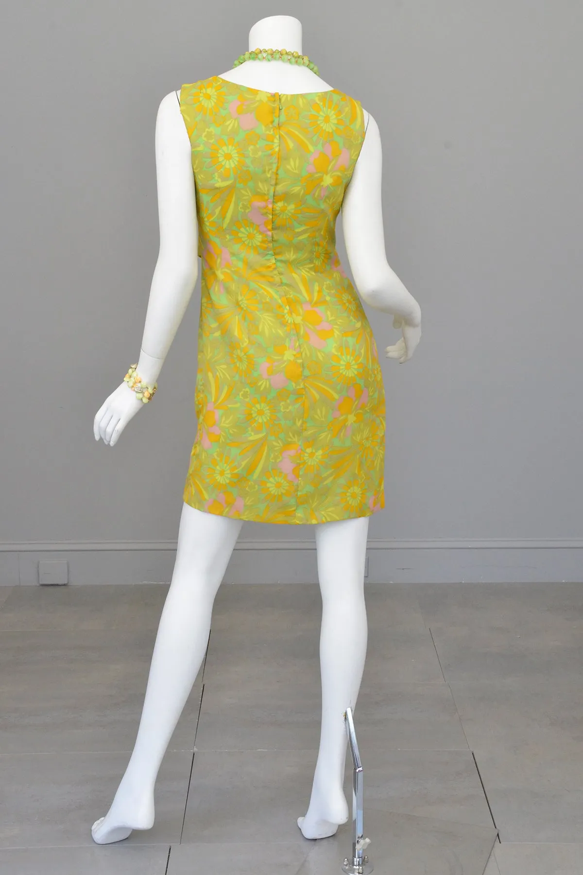 1960s 70s Neon Citrus Tiered Mini Gogo Dress Twiggy Dress