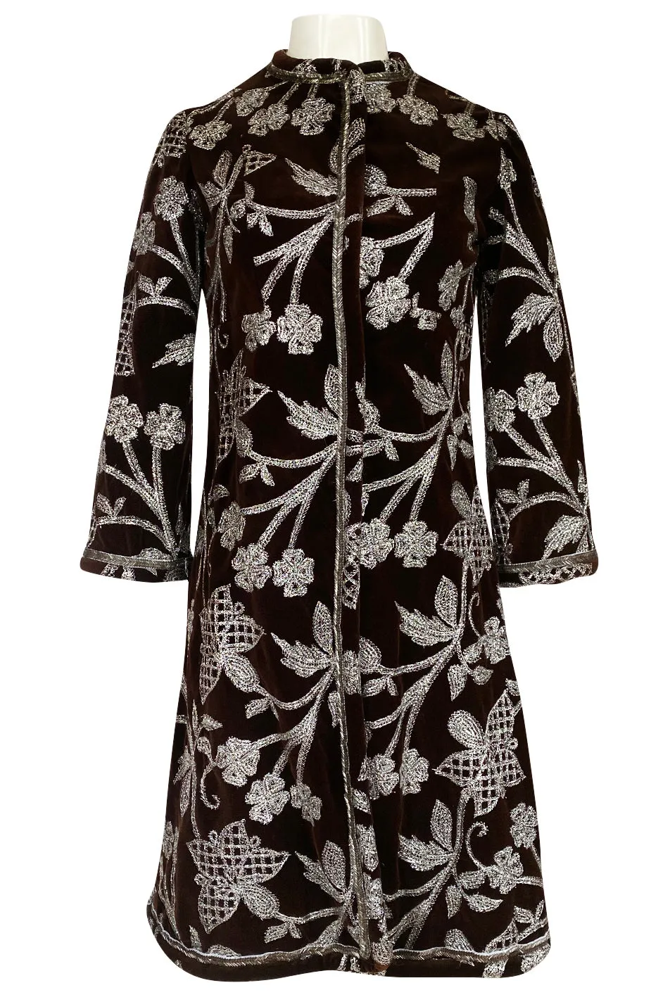 1968 Bill Blass Museum Documented Brown Velvet & Silver Thread Coat