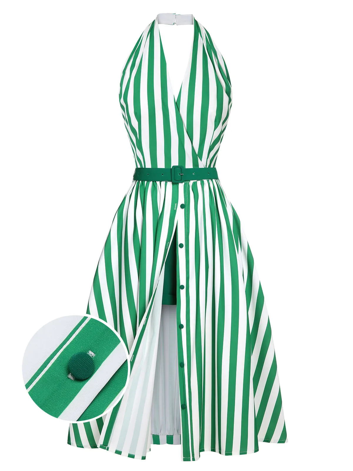 2PCS Green 1950s Stripes Romper & Umbrella Skirt