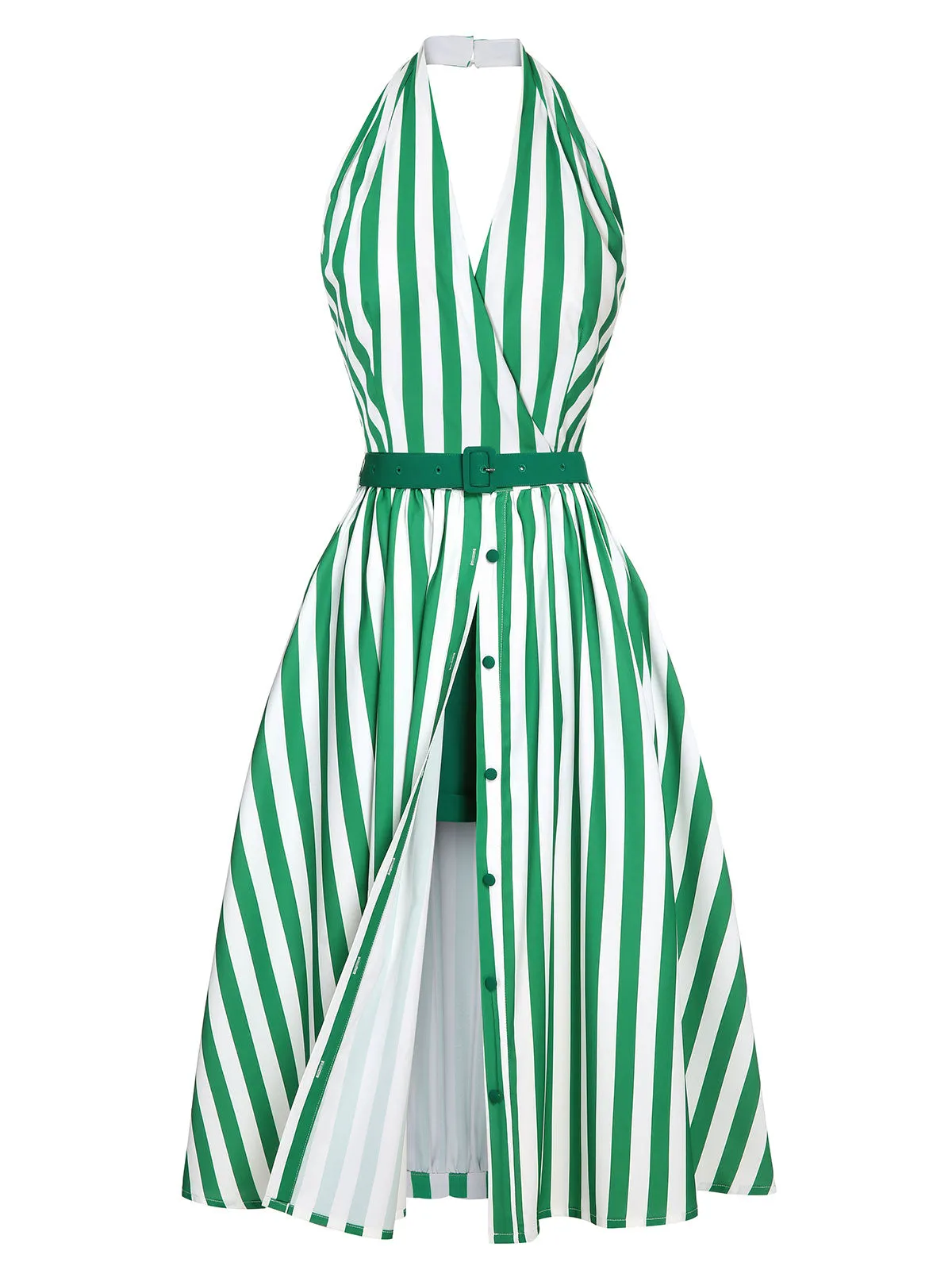 2PCS Green 1950s Stripes Romper & Umbrella Skirt