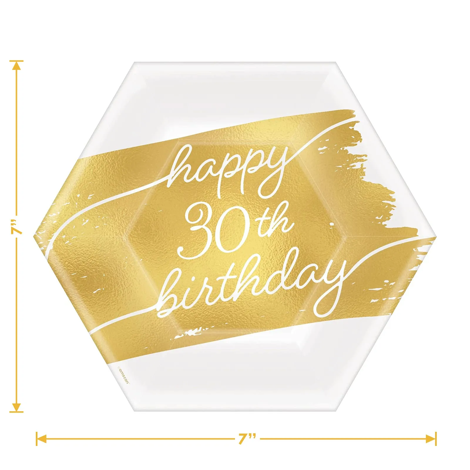 30th Birthday Party Milestone Metallic Golden Age Hexago Plates and Napkins (Serves 16)