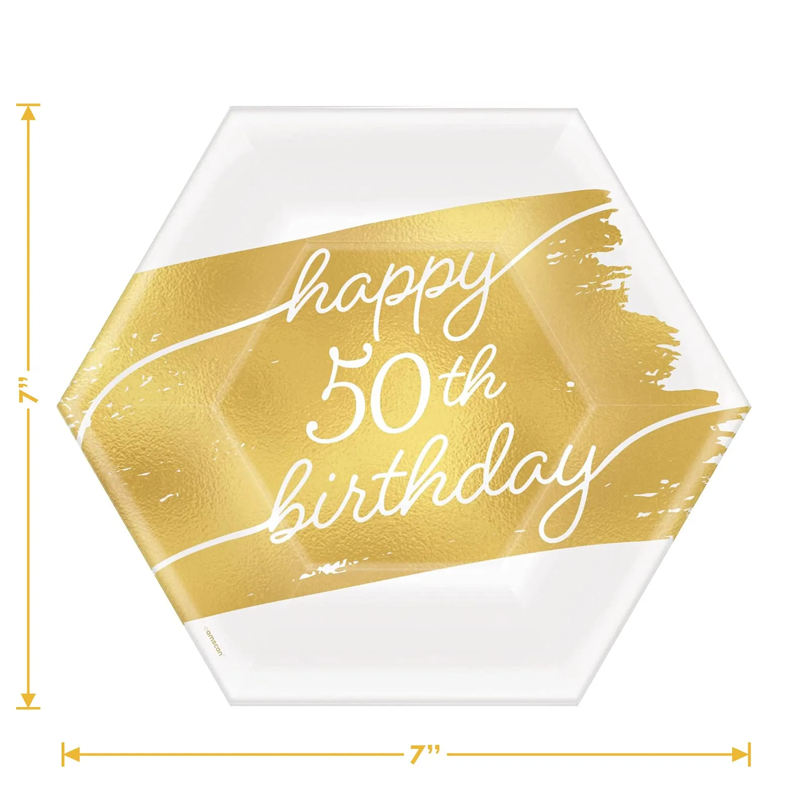 50th Birthday Party Milestone Metallic Golden Age Hexagon Paper Dessert Plates and Napkins (Serves 16)