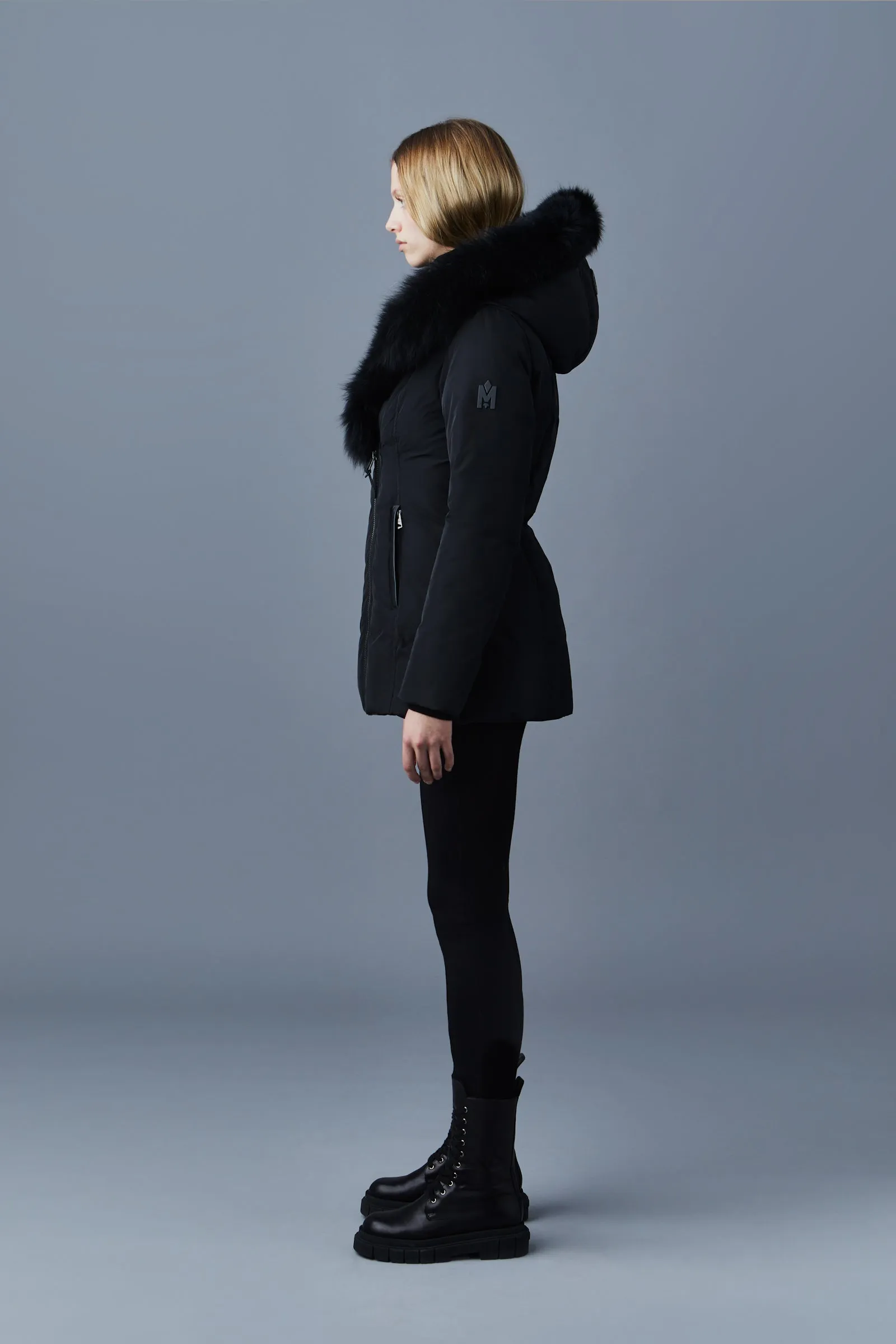 ADALI Down coat with blue fox fur Signature Mackage Collar Black