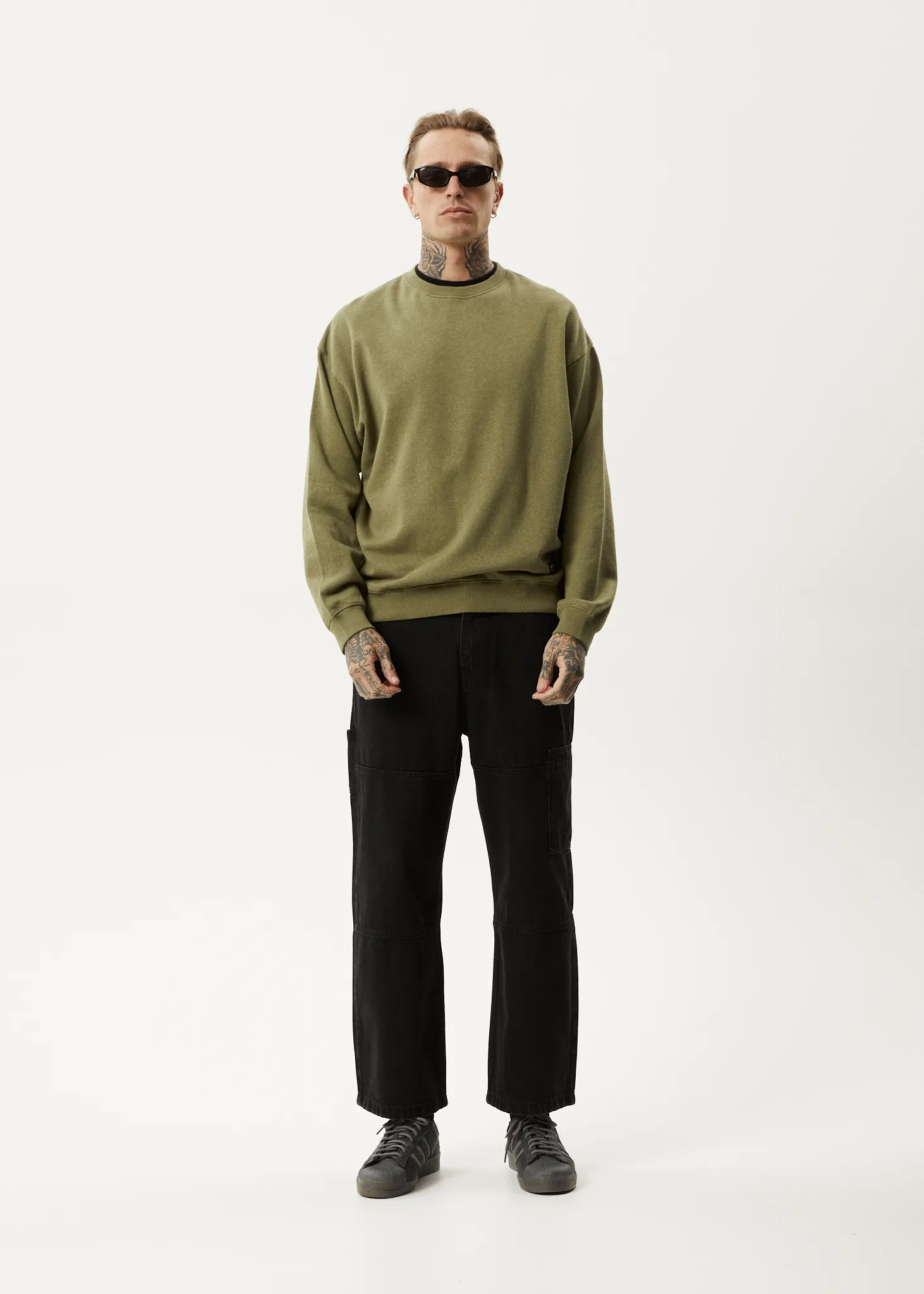 AFENDS Mens Indica - Crew Neck Jumper - Military