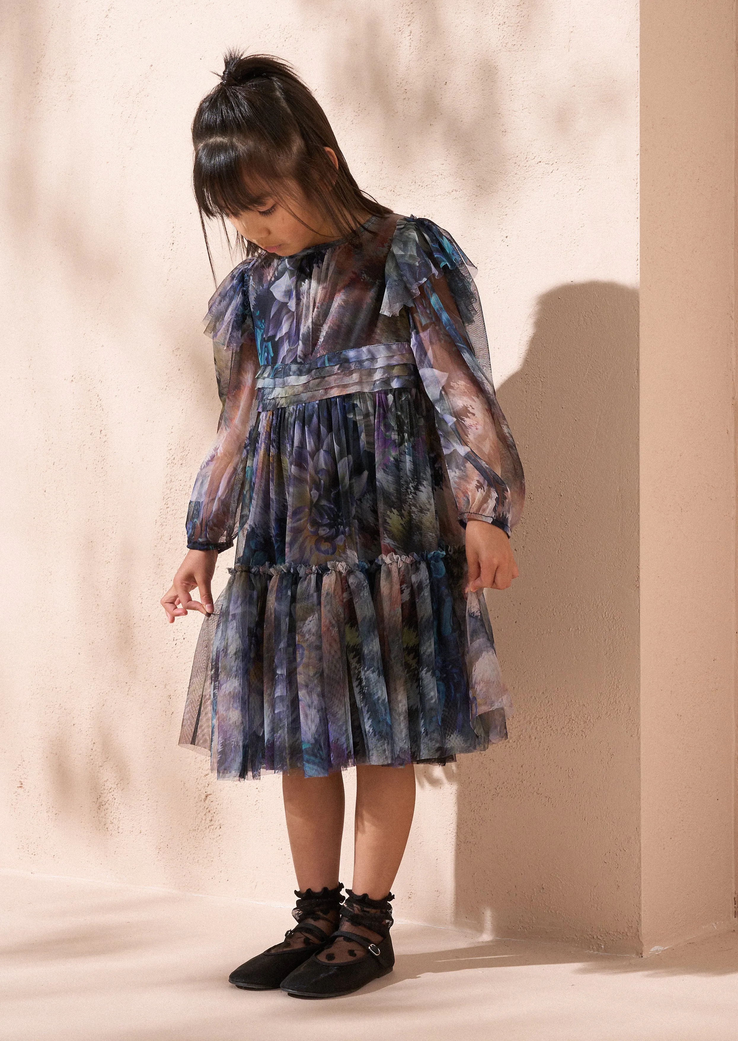 Alessia Blue Floral Print Mesh Dress