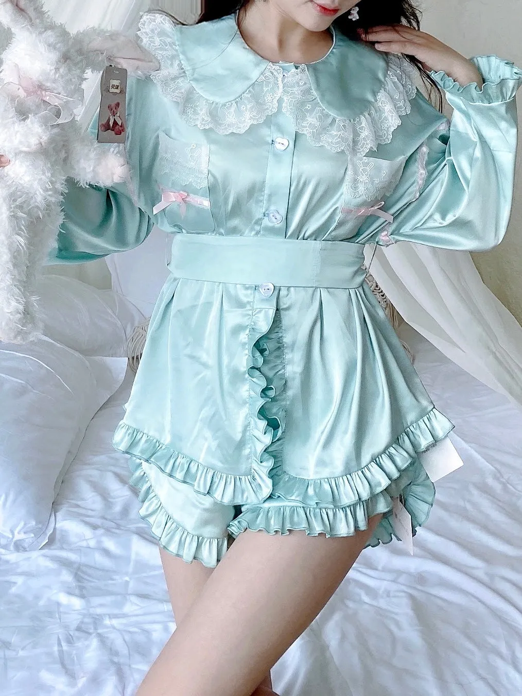 Angelic Mint Satin Lounge wear set