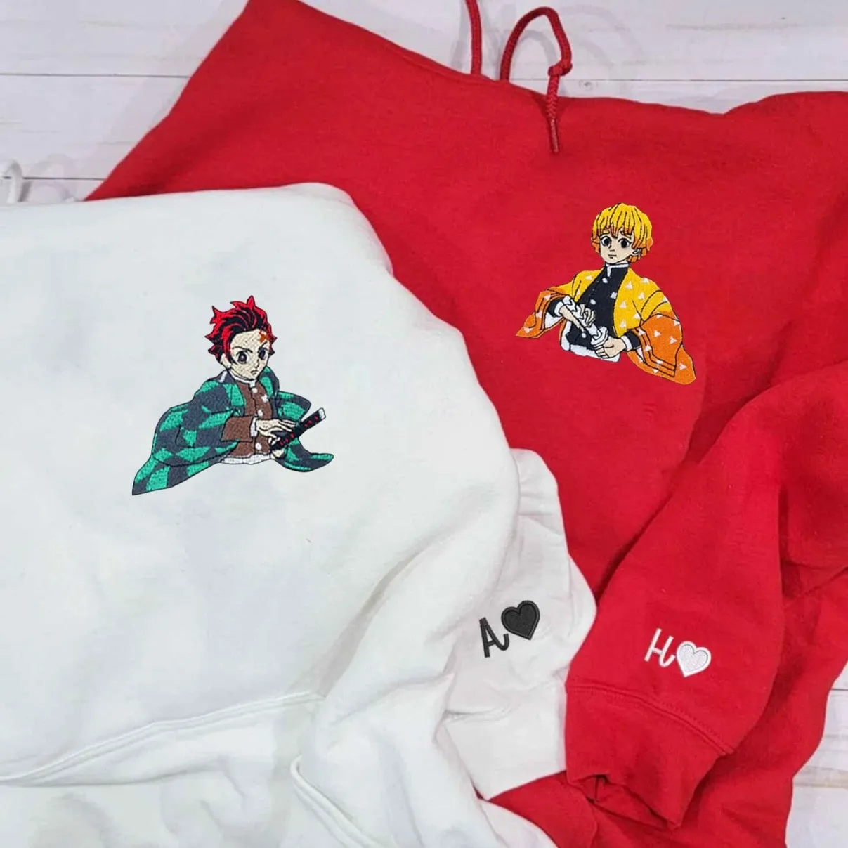 Anime-Inspired Matching Couple Sweatshirts - Personalized Embroidered Sweatshirts For Couples