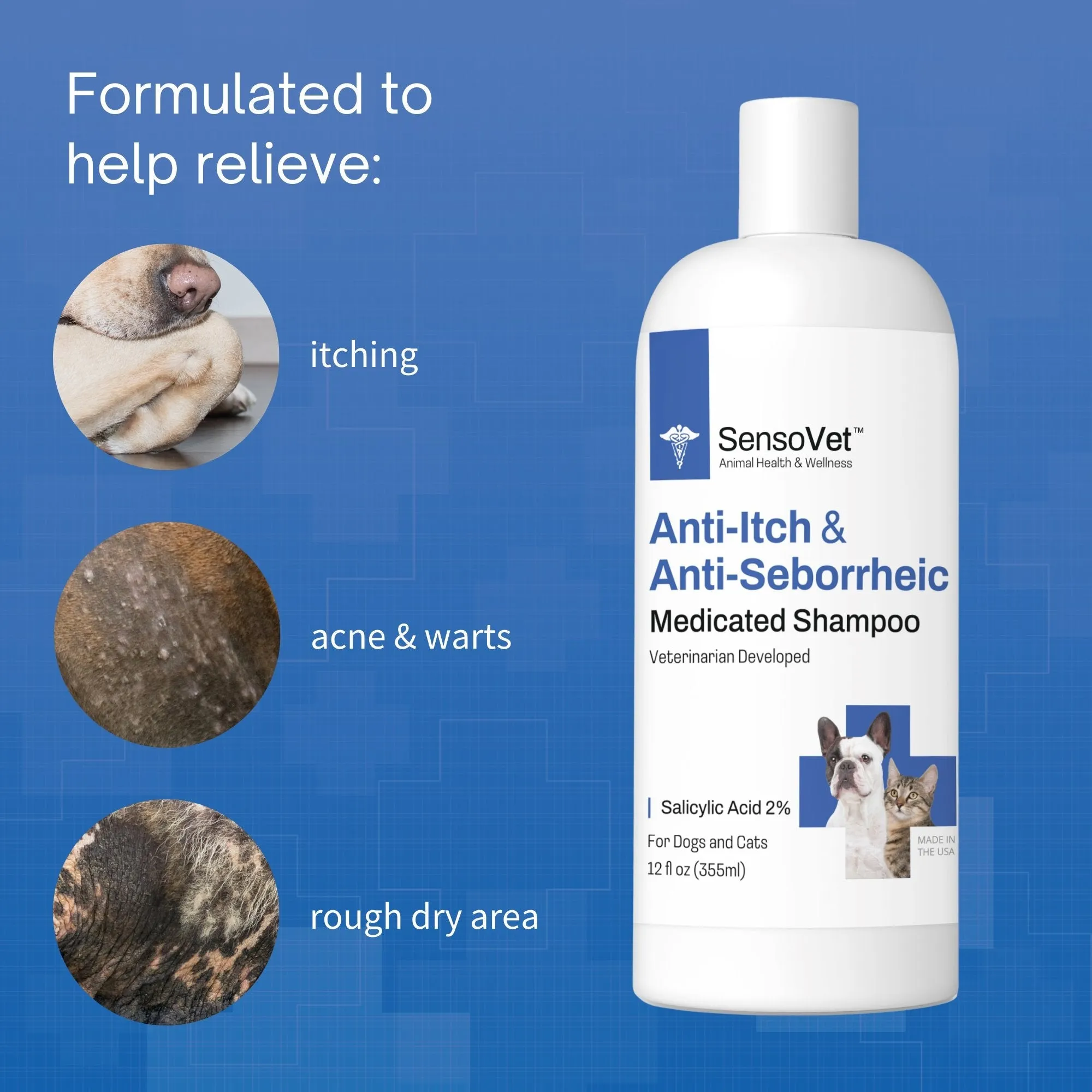 Anti-Seborrheic & Anti-Itch Relief Shampoo for Dogs & Cats - 12oz