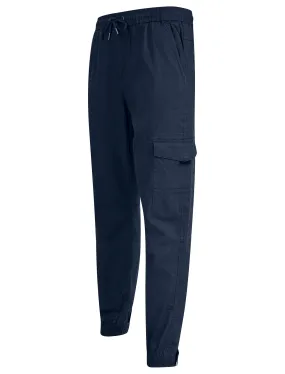 Anza Stretch Cotton Twill Cuffed Cargo Jogger Pants with Pockets in Parisian Night Blue - Tokyo Laundry