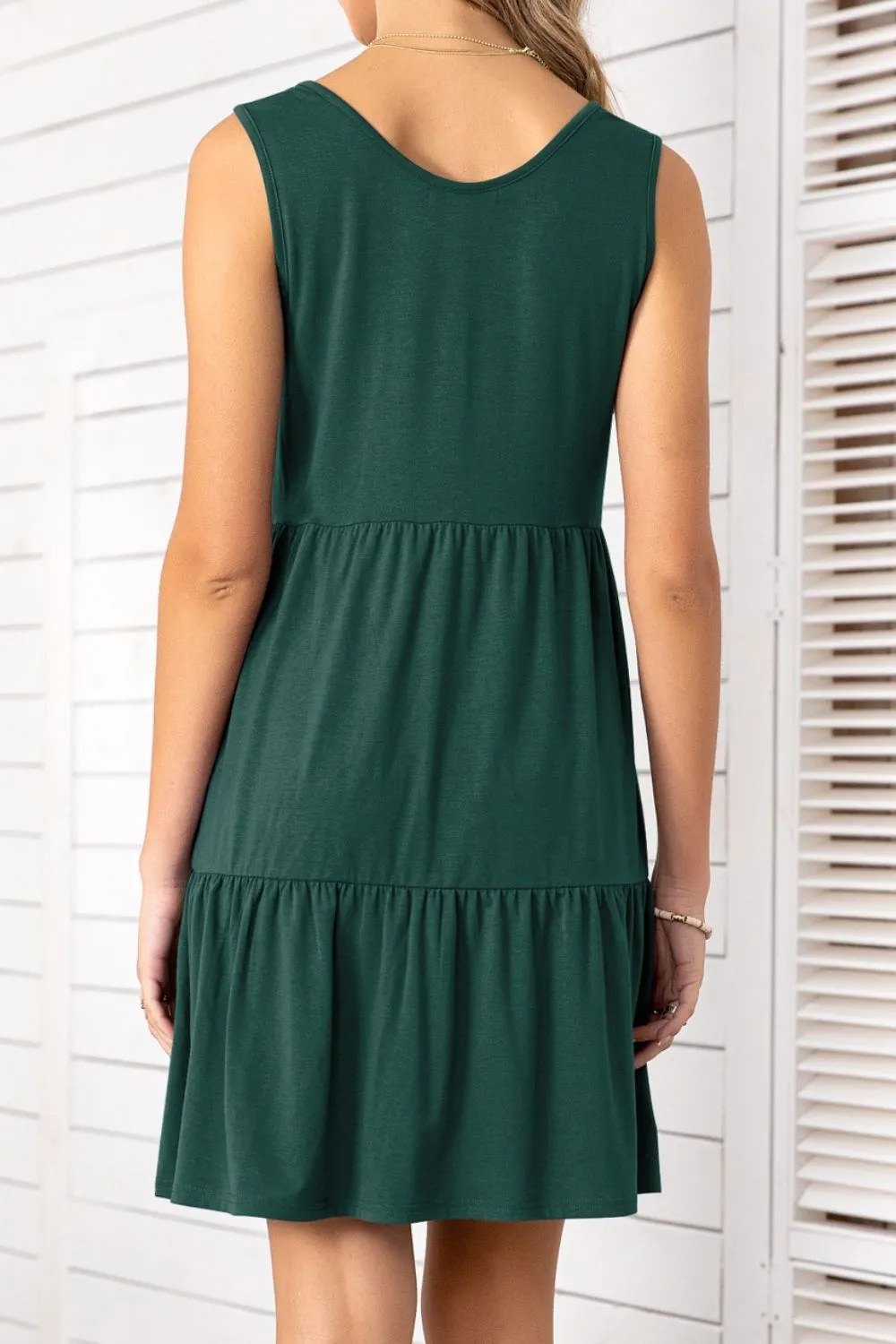 *APP EXCLUSIVE* Button Scoop Neck Sleeveless Tiered Dress