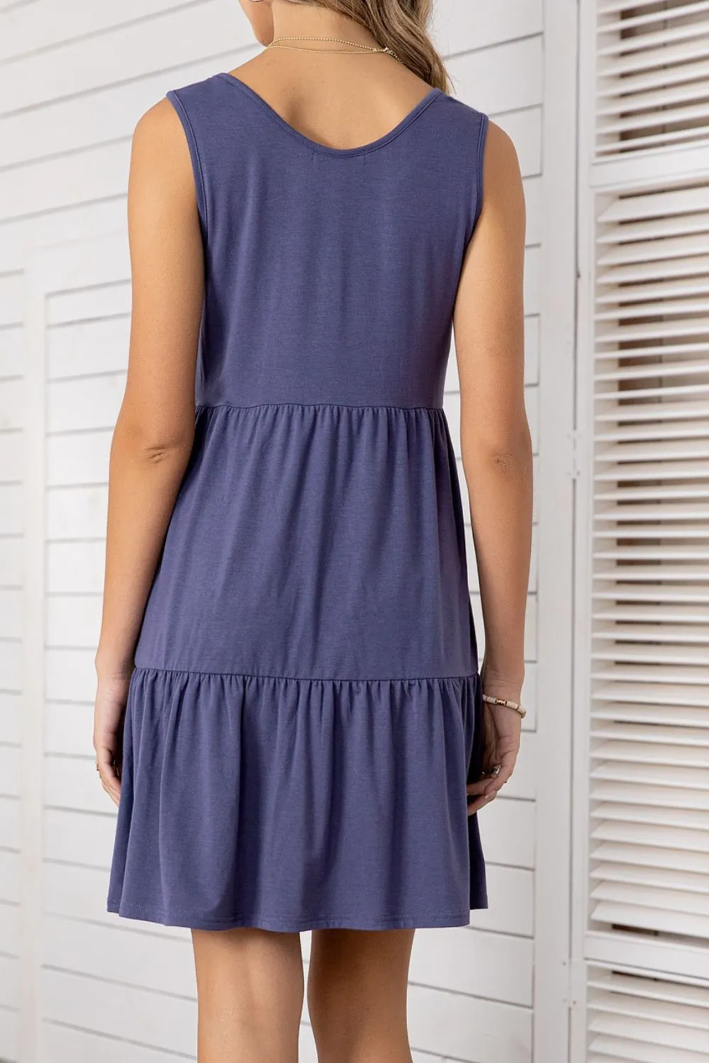 *APP EXCLUSIVE* Button Scoop Neck Sleeveless Tiered Dress