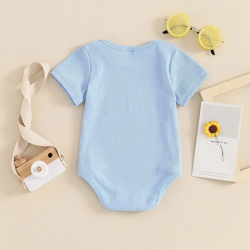 Baby Basics - Ribbed Knit Onesie Romper Layette - Blue