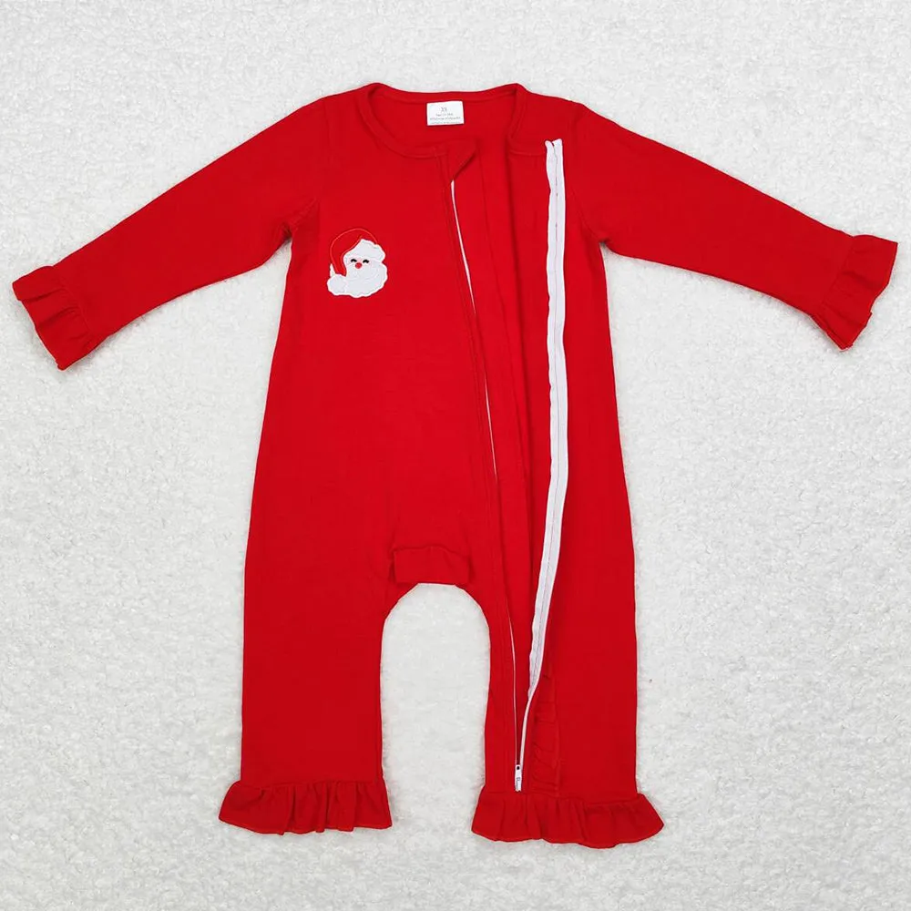 Baby Girls Rompers Christmas Santa Claus Red Ruffle Zip Rompers LR1668