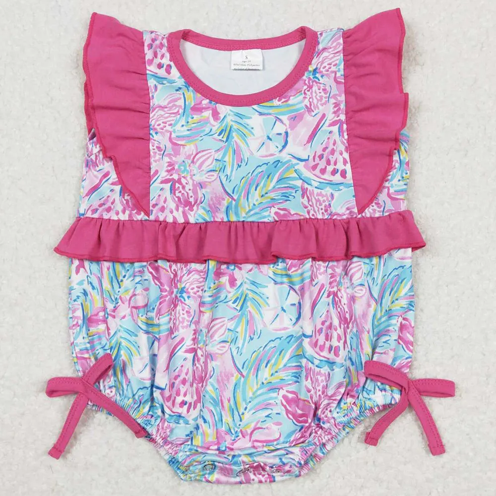 Baby Infant Girls Romper Ruffle Pink Blue Flowers Rompers SR1035