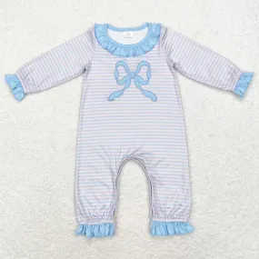 Baby Infant Girls Rompers Blue Stripes Big Bow Embroidery Long Sleeve Rompers LR1378