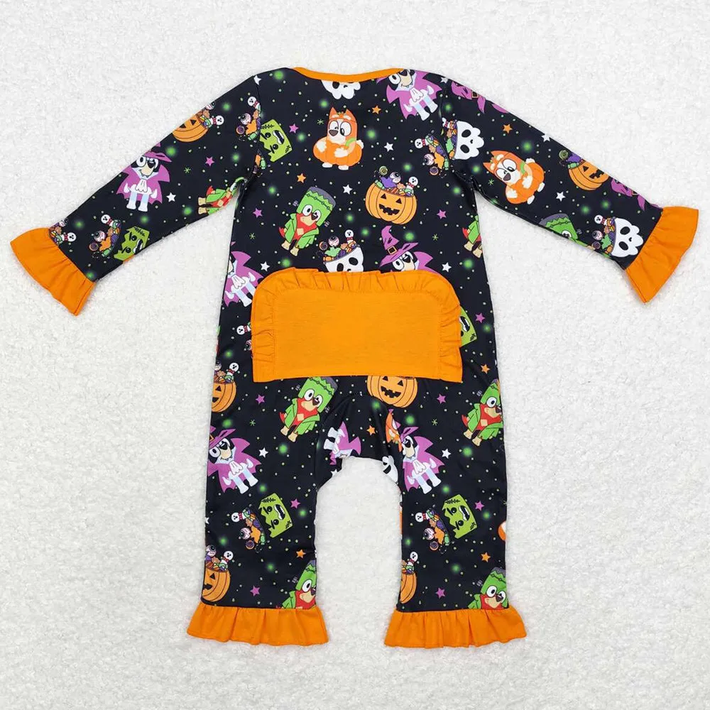 Baby Infant Girls Rompers Halloween Dogs Pumpkin Zip Long Sleeve Rompers LR1694