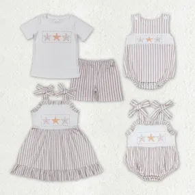 Baby Rompers Clothes Sibling Star Fish Stripes Kids Sibling Clothing Girls Dresses Boys Sets GSD1106