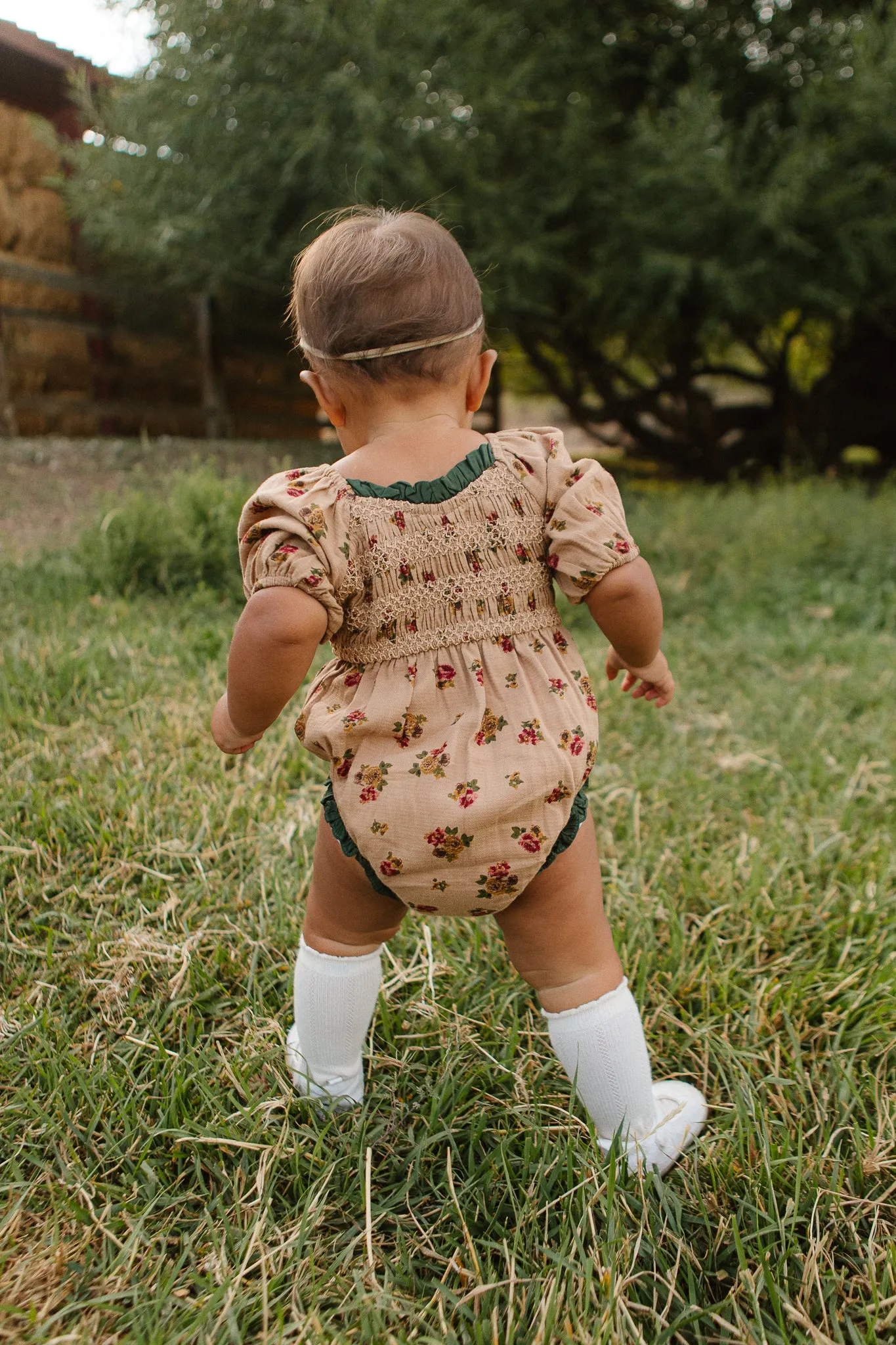 Baby Roselyn Romper in Tan Floral - FINAL SALE