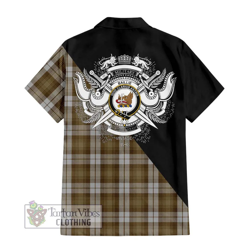 Baillie Dress Tartan Short Sleeve Button Shirt with Family Crest and Military Logo Style