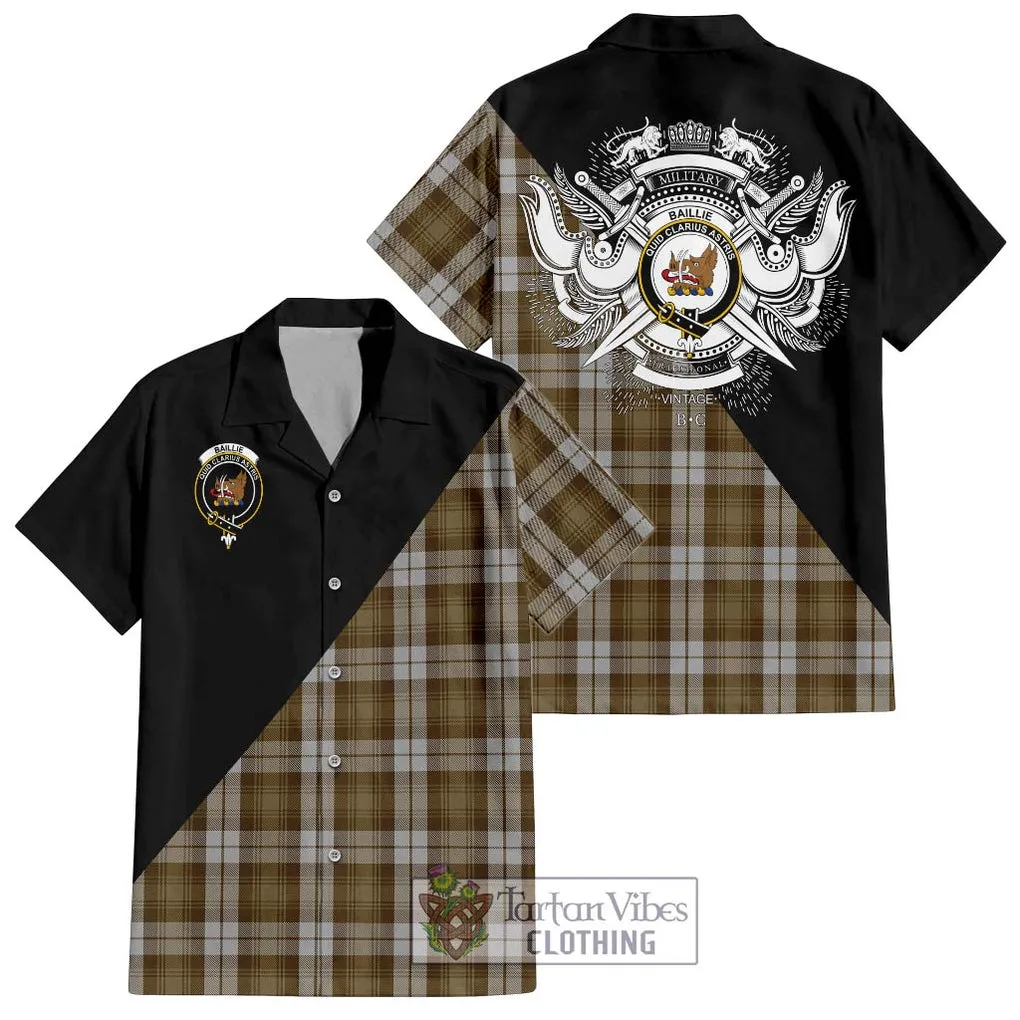 Baillie Dress Tartan Short Sleeve Button Shirt with Family Crest and Military Logo Style