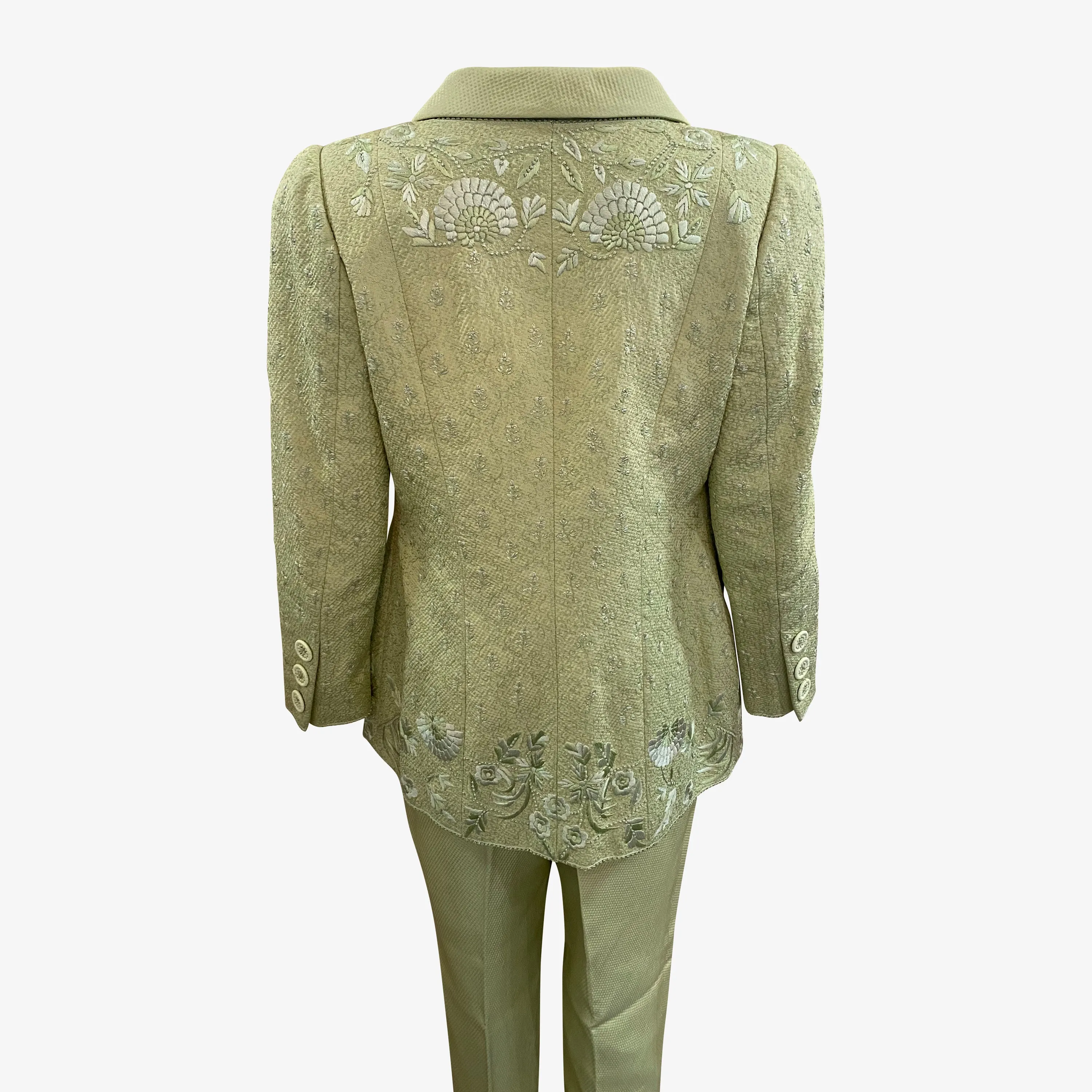 Balmain 2000s Haute Couture Mint Green Suit with Embroidery