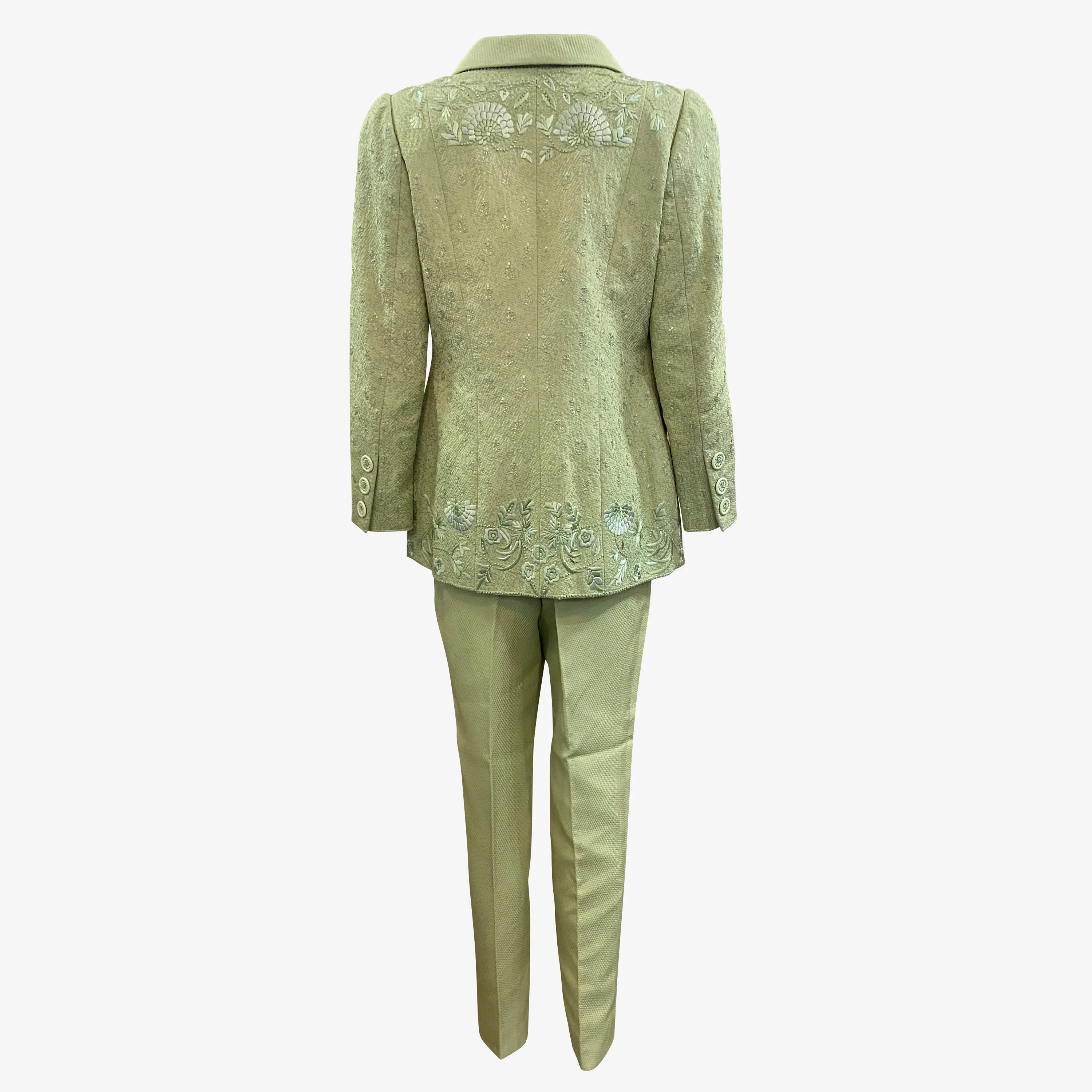 Balmain 2000s Haute Couture Mint Green Suit with Embroidery