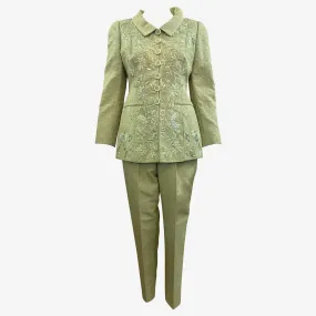 Balmain 2000s Haute Couture Mint Green Suit with Embroidery