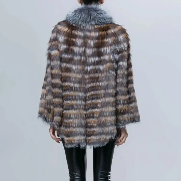 Bat Sleeved  Genuine Silver Fox Fur Coat