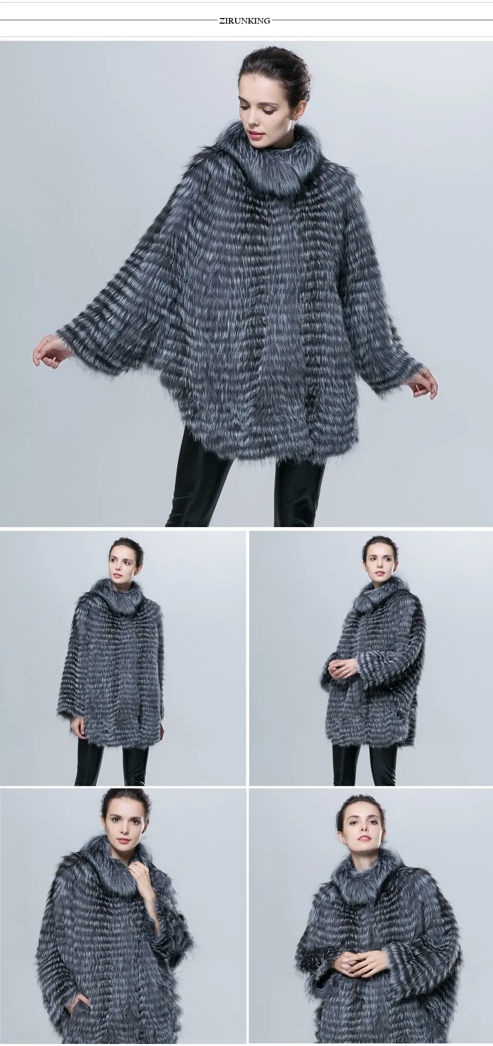 Bat Sleeved  Genuine Silver Fox Fur Coat