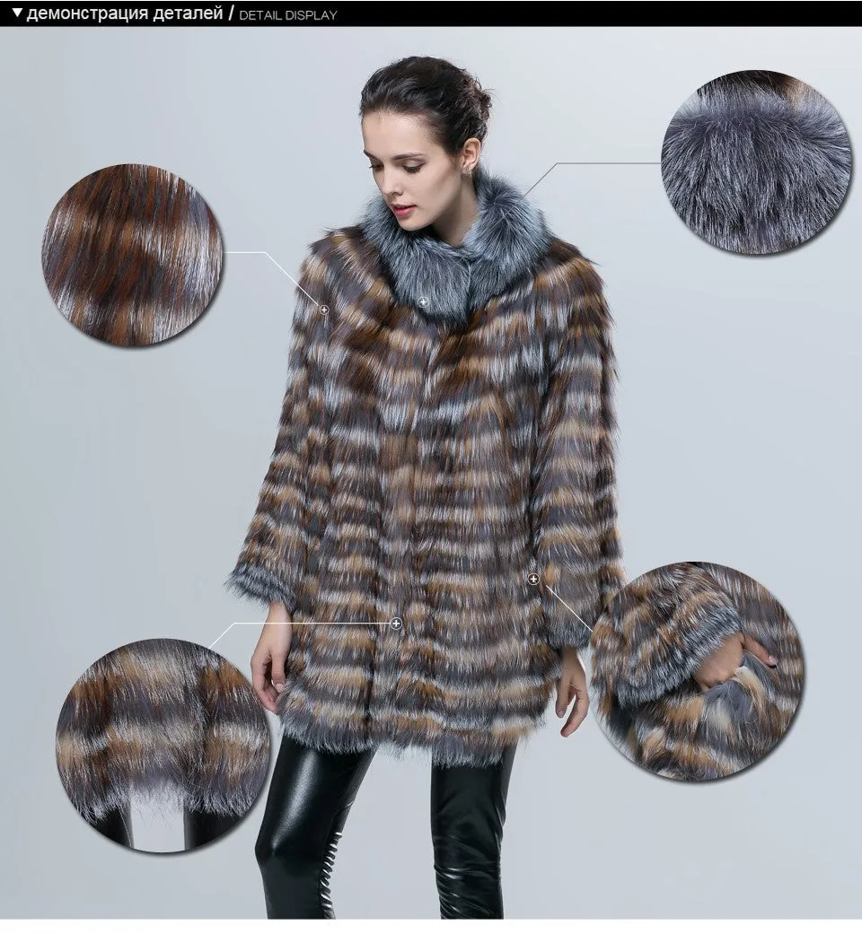 Bat Sleeved  Genuine Silver Fox Fur Coat