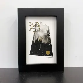 Beauty in the Upside Down 30 - Gold Leaf Tree and Fern - Original Drawing - 4”x6”