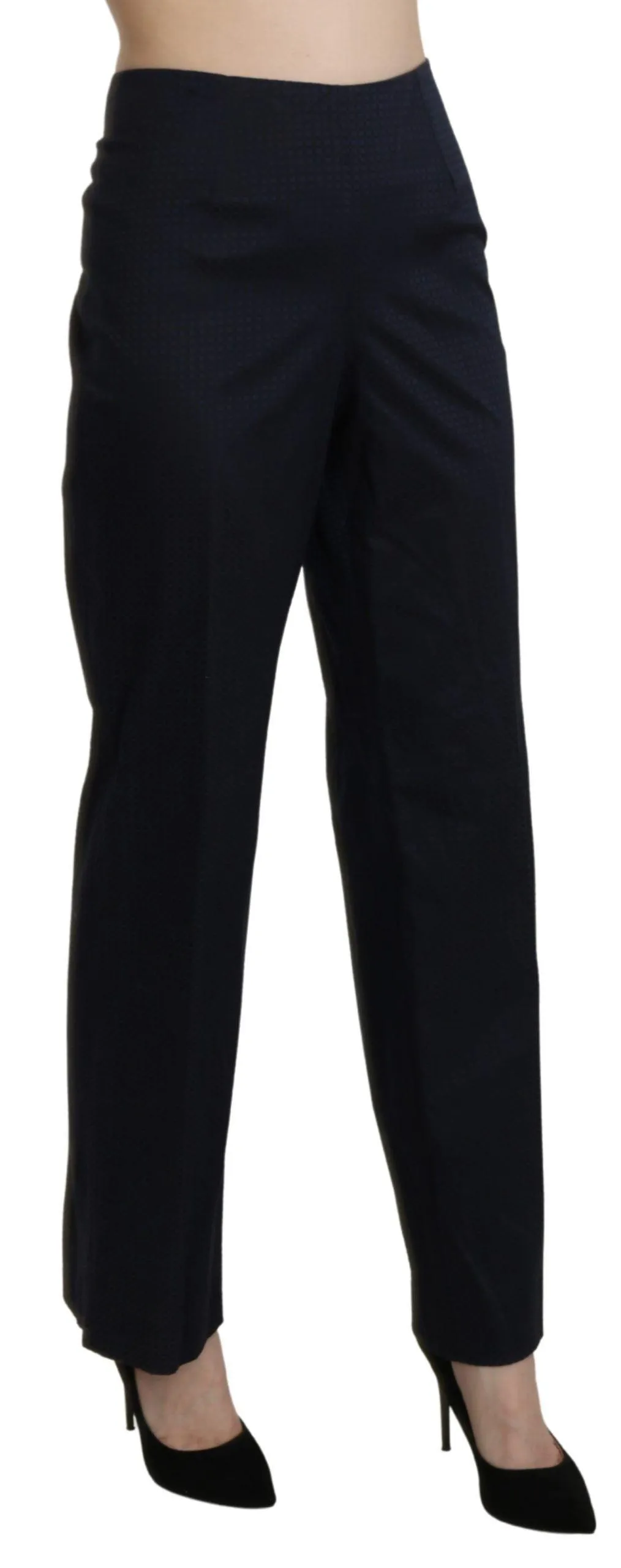 BENCIVENGA Navy Blue High Waist Straight Cotton Pants