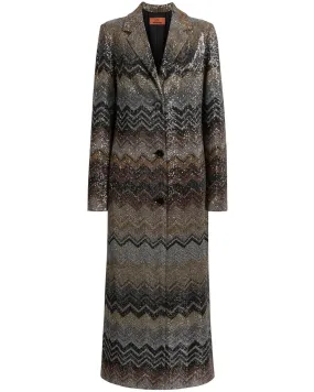 Black and Gold Multicolor Zig Zag Long Coat