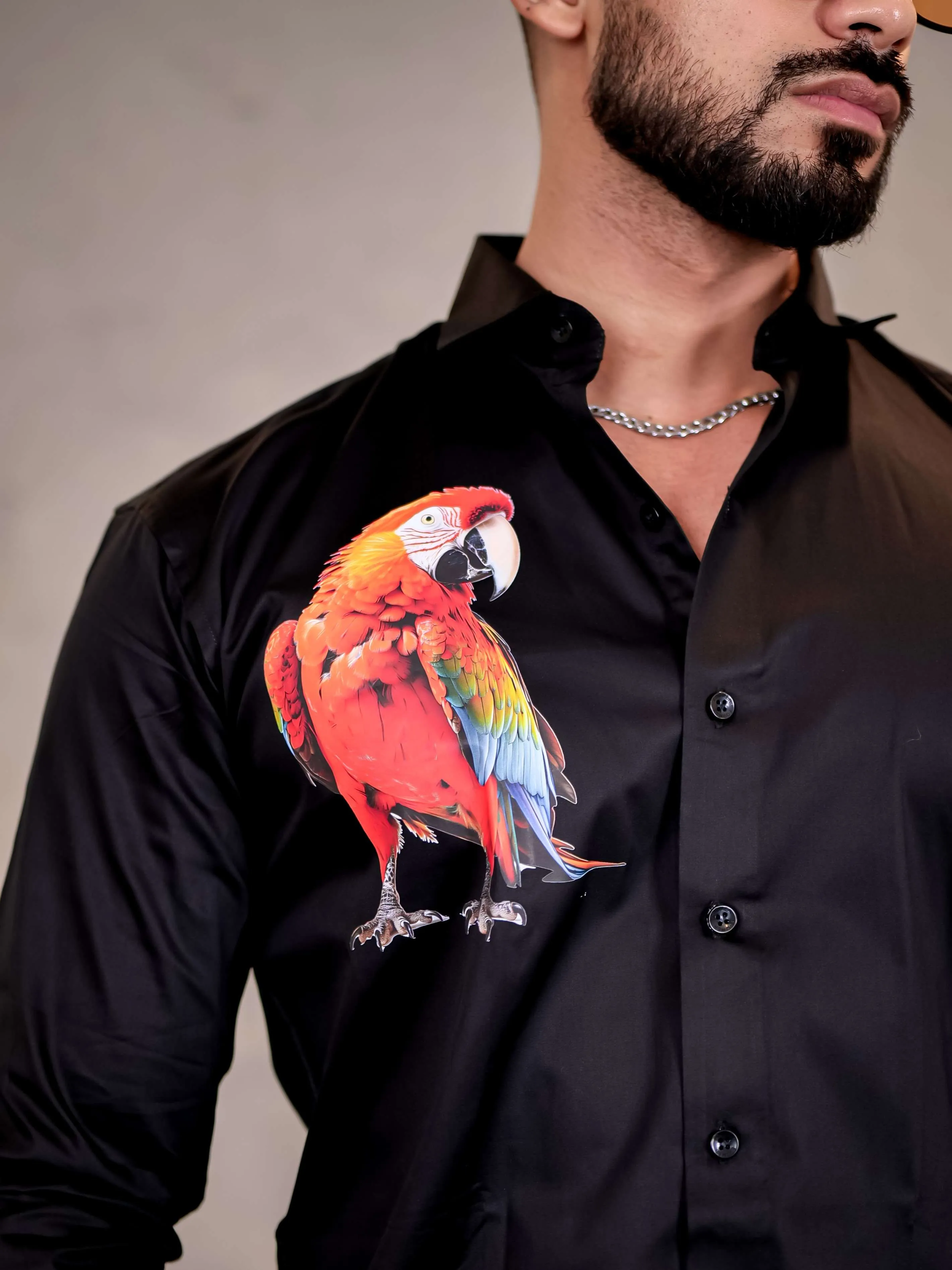 Black Club Wear Perrot Printed Satin Cotton Shirt