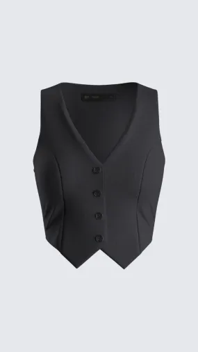 Black Crop Waistcoat