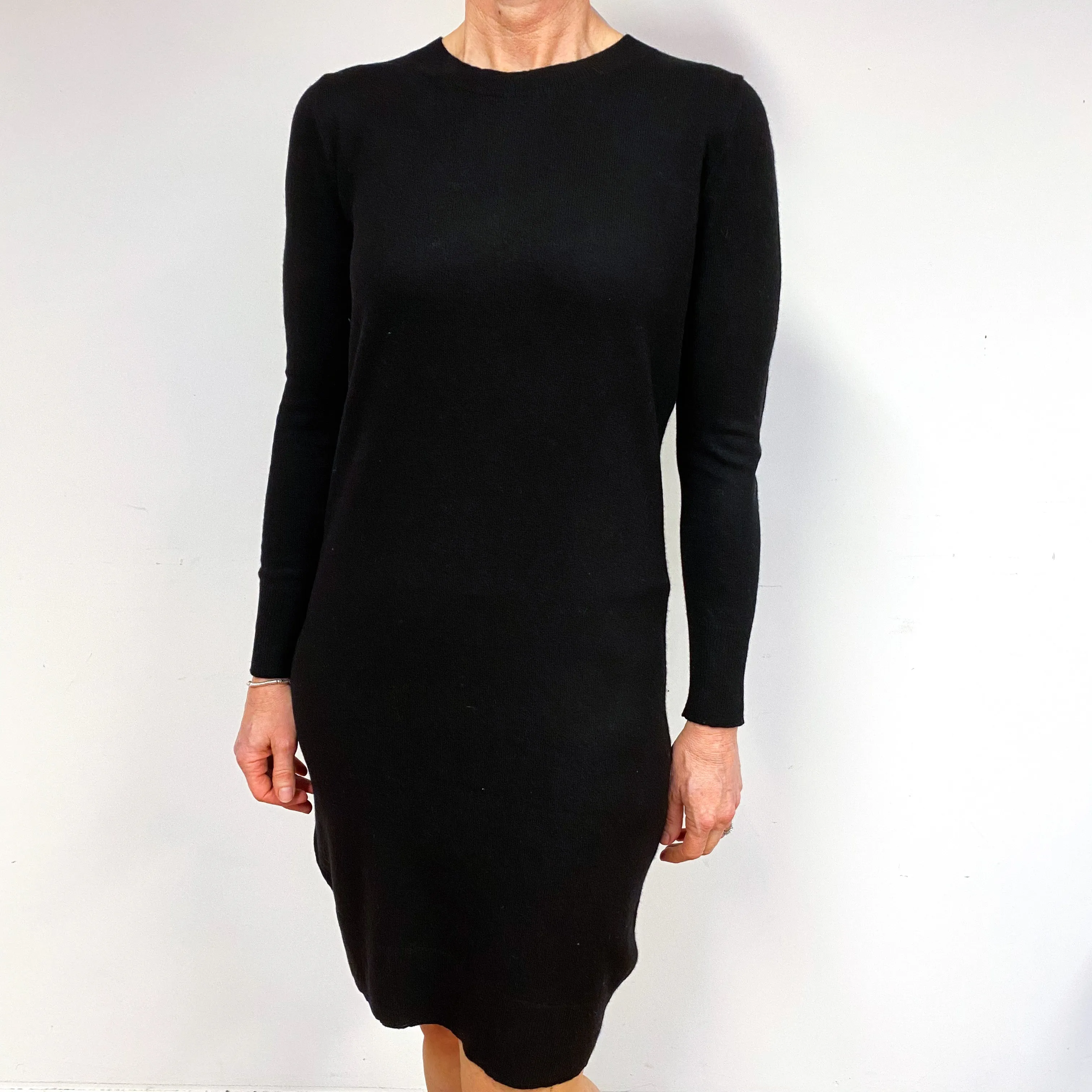 Black Long Sleeve Cashmere Crew Neck Dress Medium