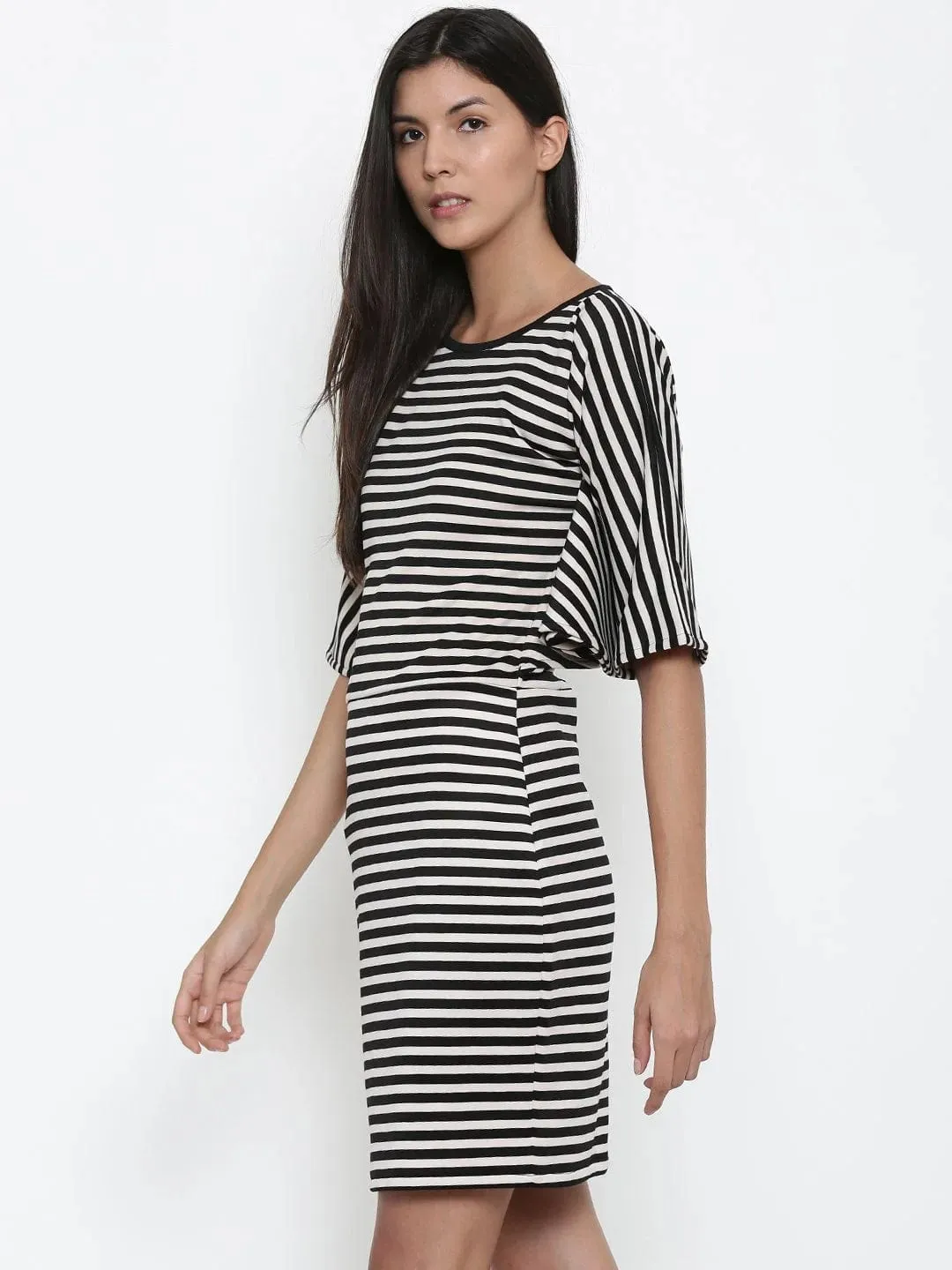 Black Women Striped T-shirt Dress - (Clearance - Final Sale)