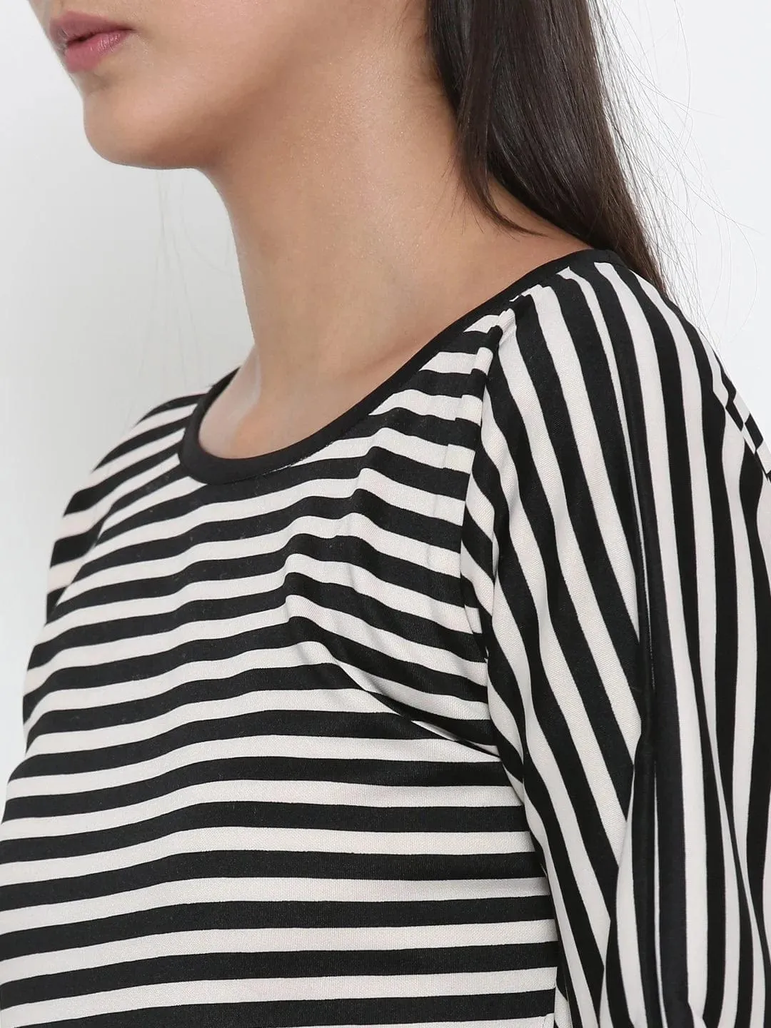 Black Women Striped T-shirt Dress - (Clearance - Final Sale)