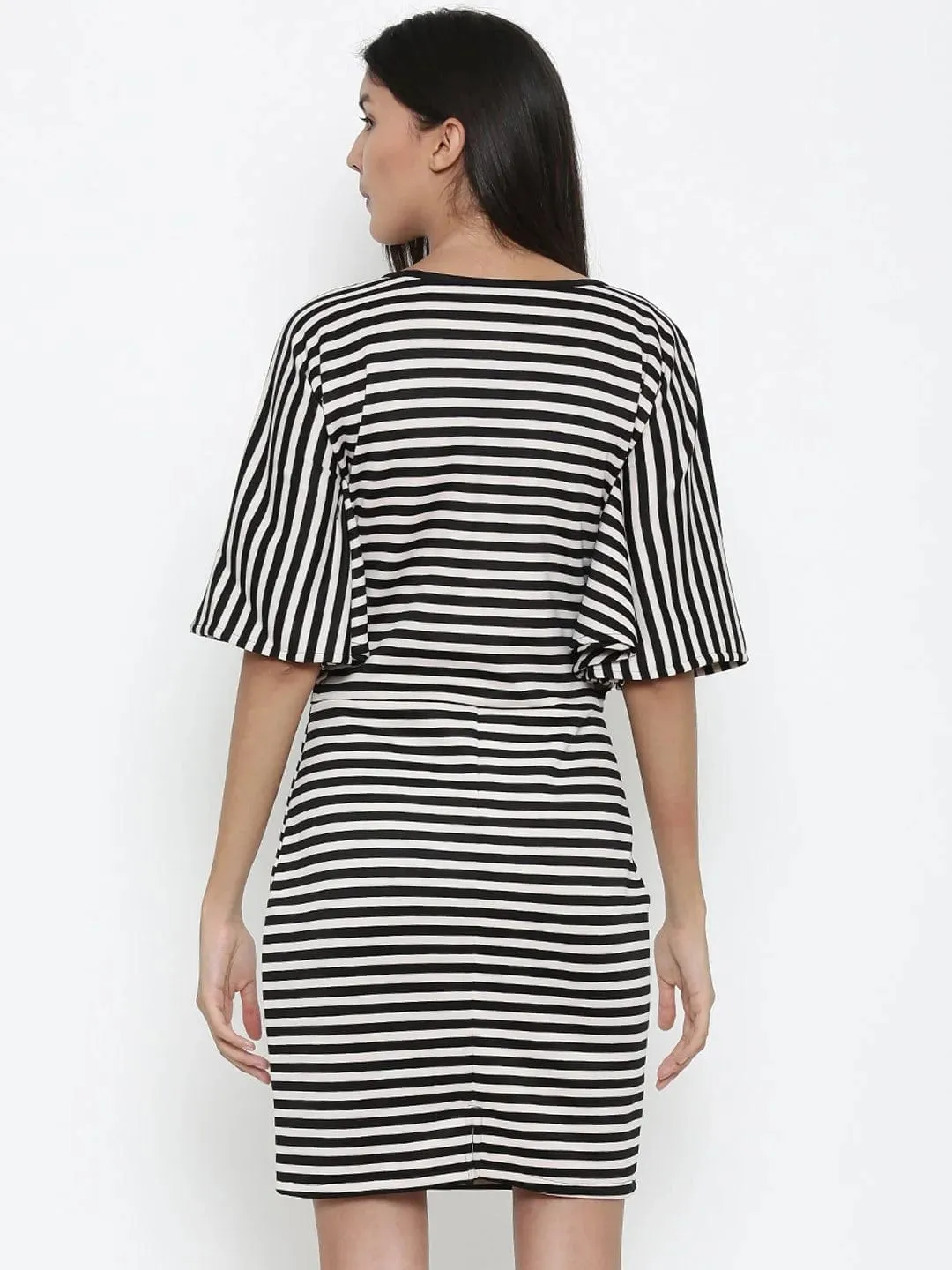 Black Women Striped T-shirt Dress - (Clearance - Final Sale)