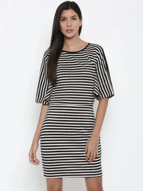 Black Women Striped T-shirt Dress - (Clearance - Final Sale)