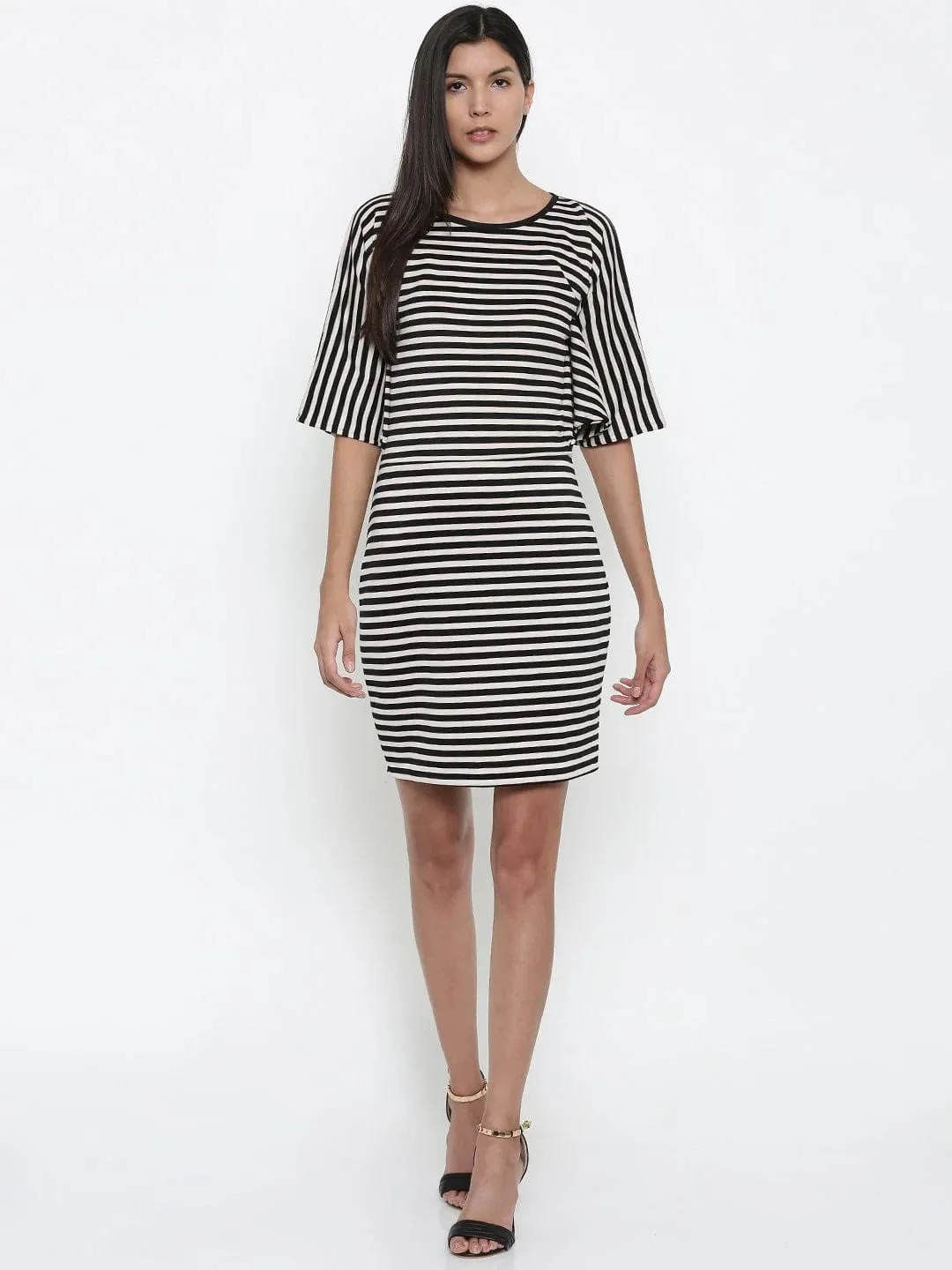 Black Women Striped T-shirt Dress - (Clearance - Final Sale)