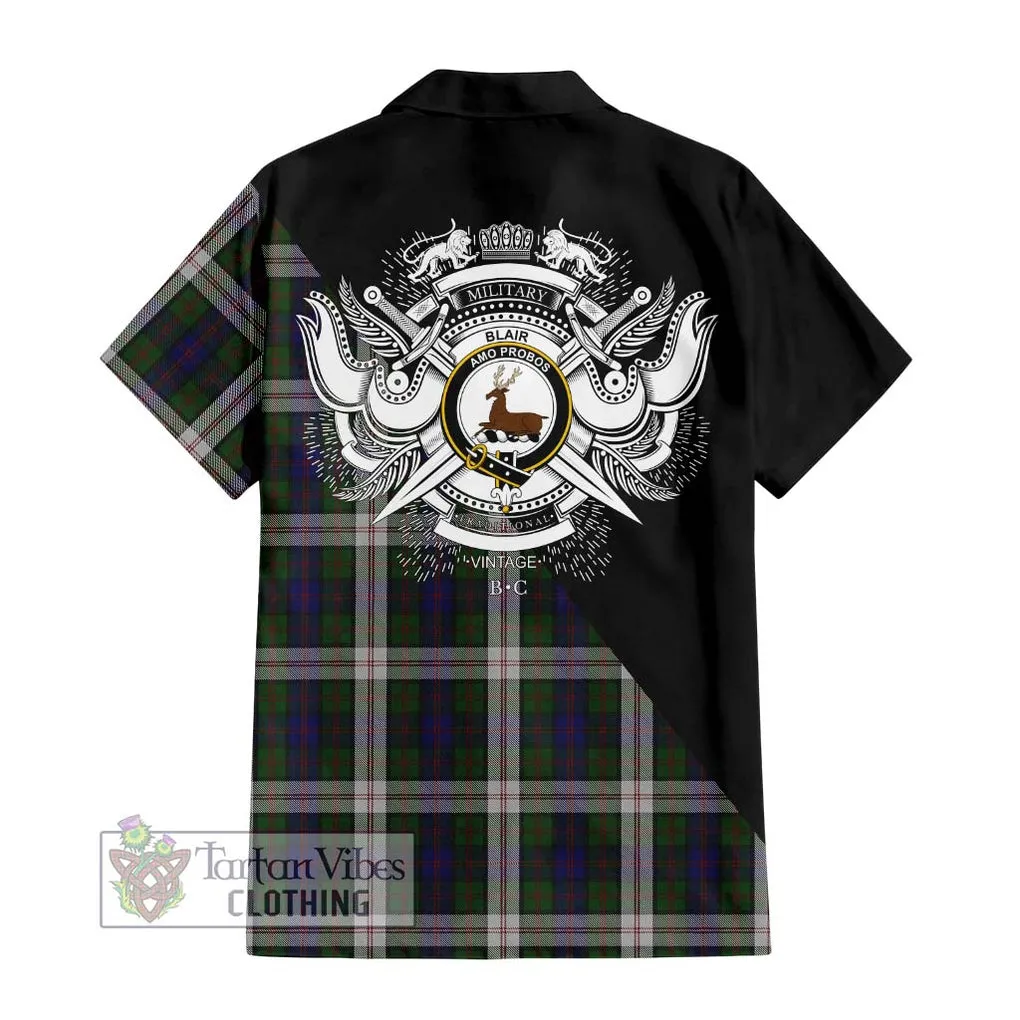 Blair Dress Tartan Short Sleeve Button Shirt with Family Crest and Military Logo Style