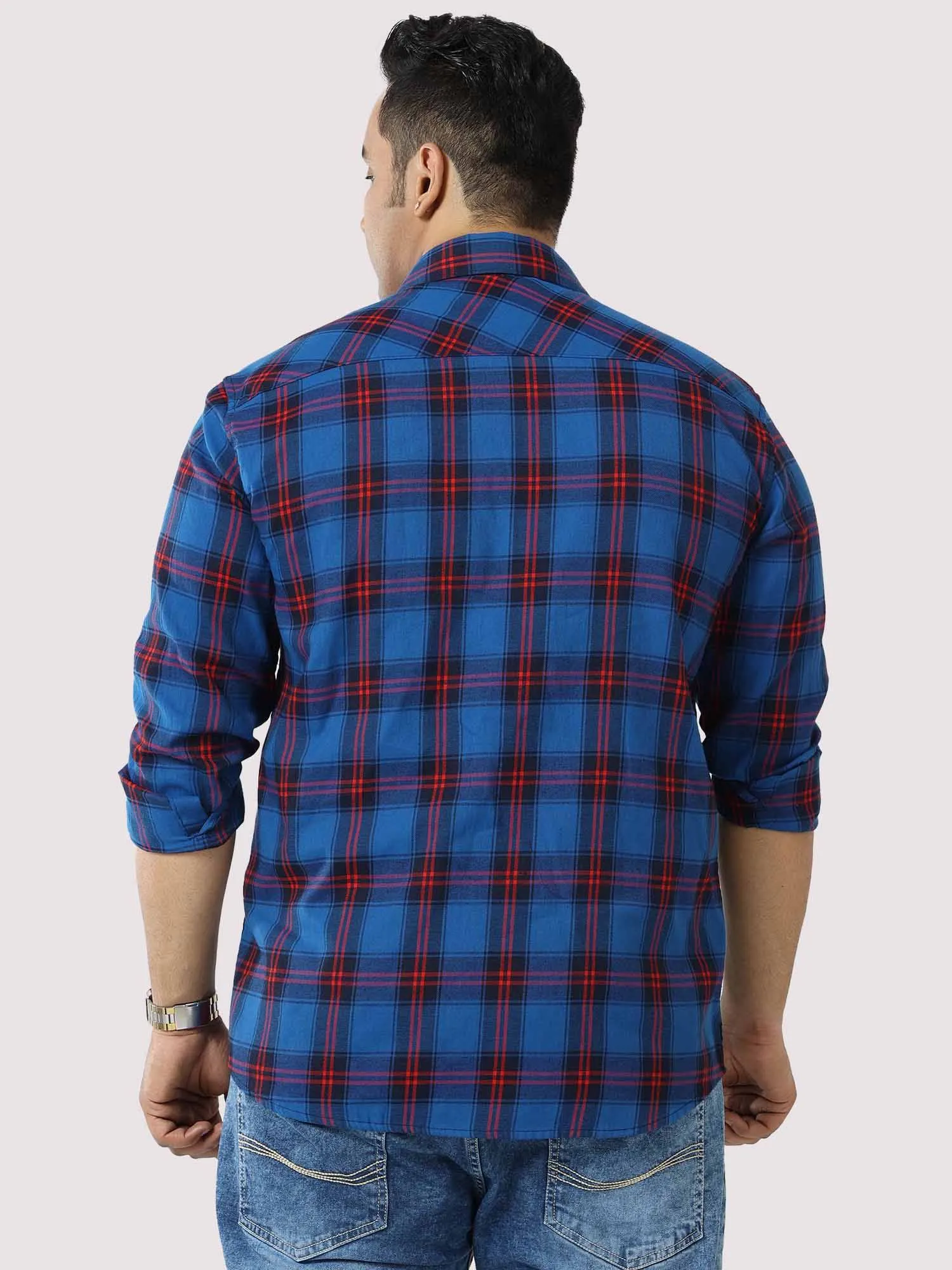 Blue Checkered Shirt Men's Plus Size