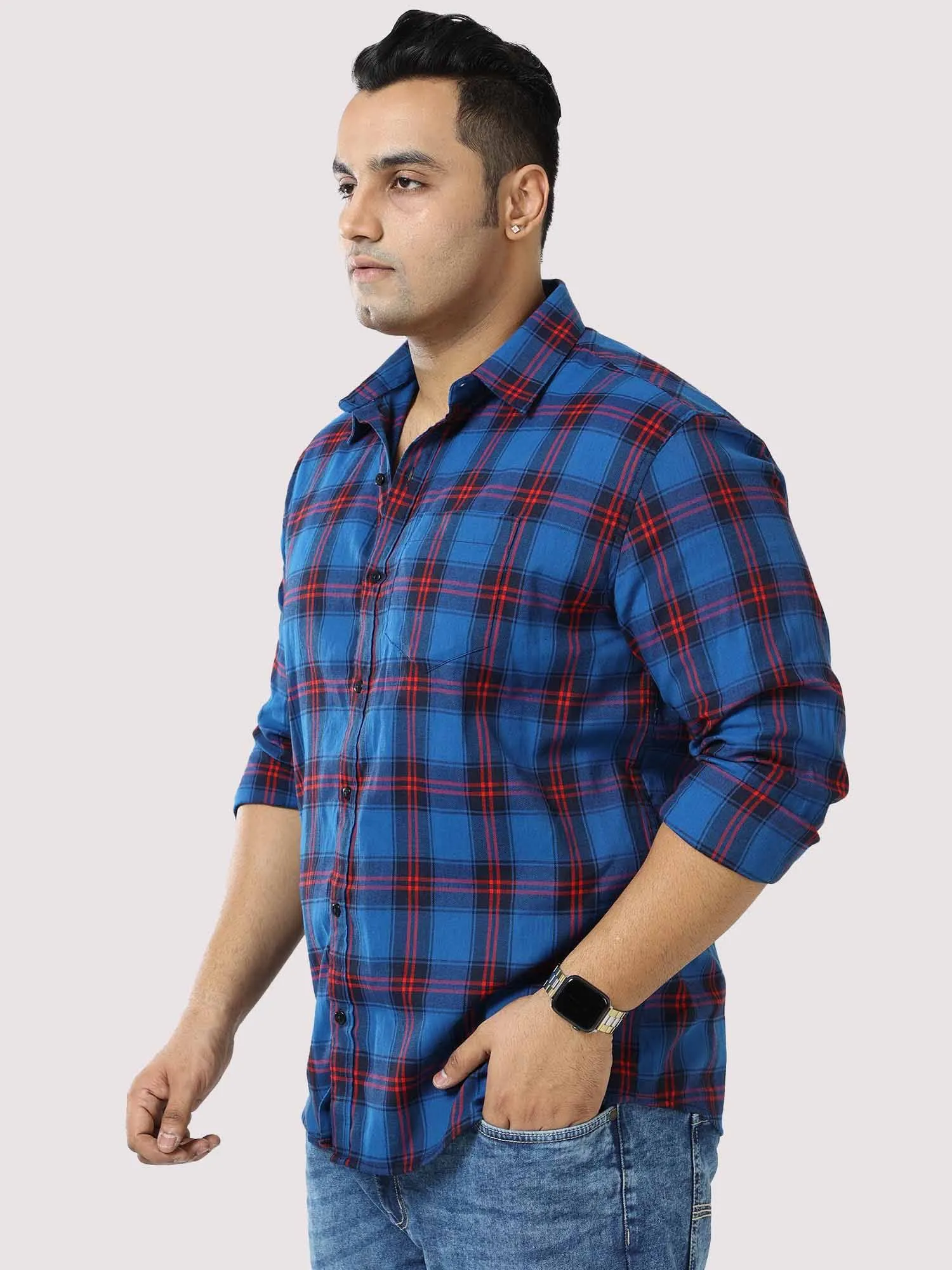 Blue Checkered Shirt Men's Plus Size