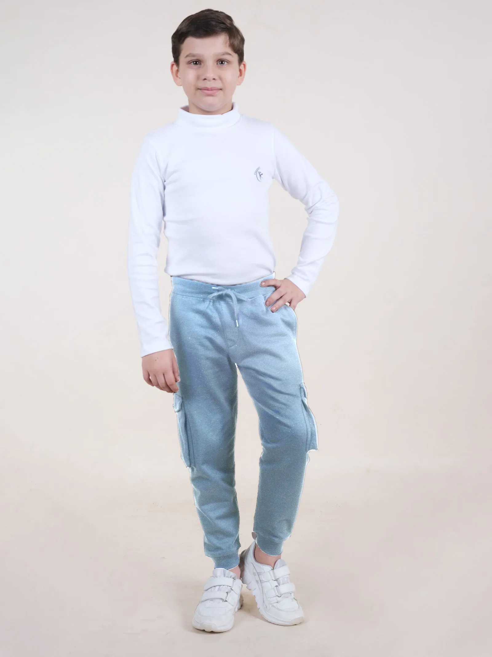 Boys Solid Fleece Cargo Track Pant