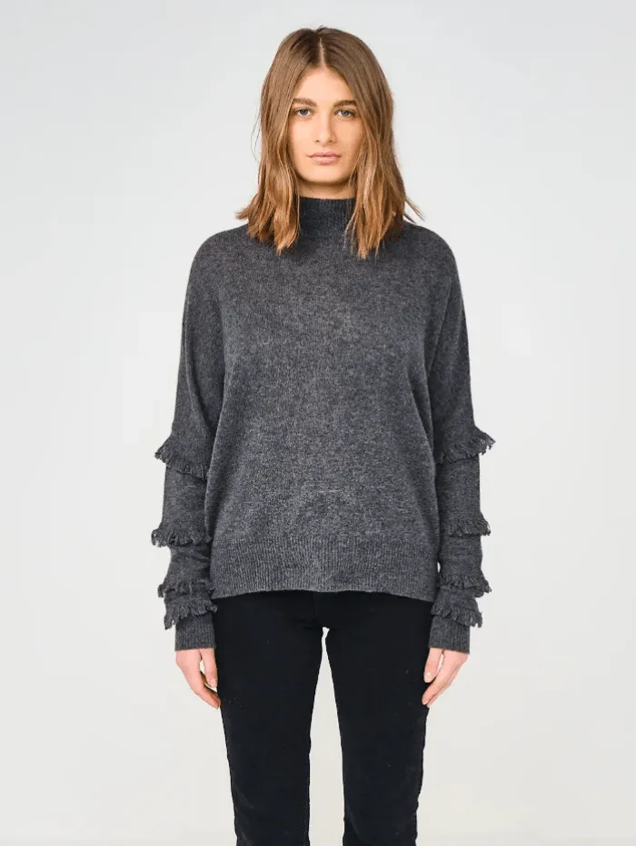 Brodie Cashmere S Naomi Fringe Sleeve Grey Jumper