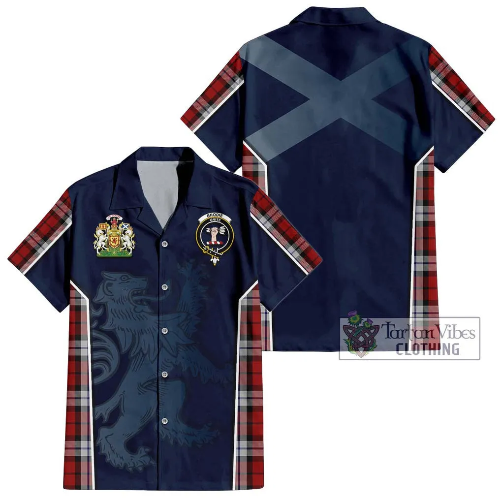 Brodie Dress Tartan Short Sleeve Button Shirt with Family Crest and Lion Rampant Vibes Sport Style