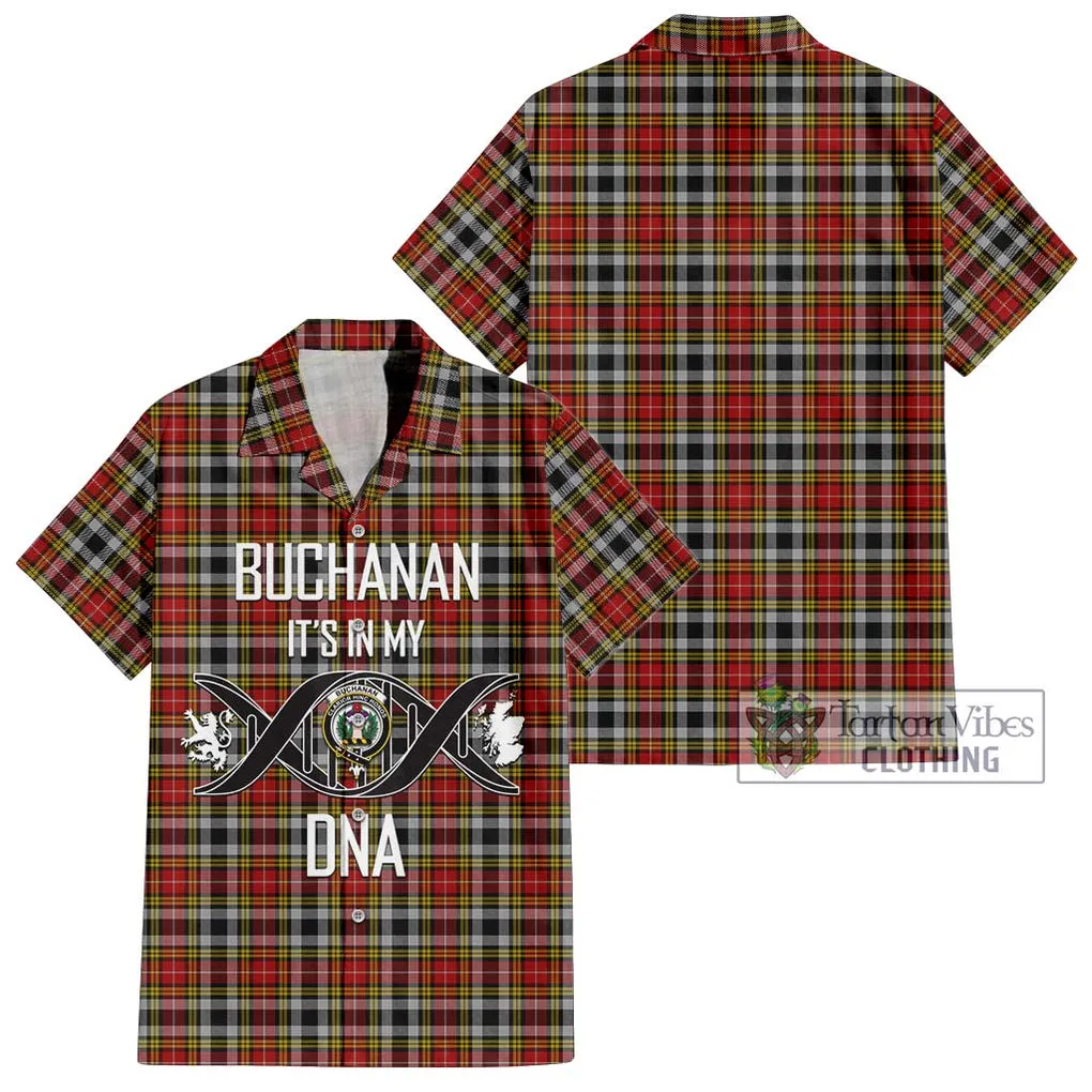 Buchanan Old Dress Tartan Short Sleeve Button Shirt with Family Crest DNA In Me Style