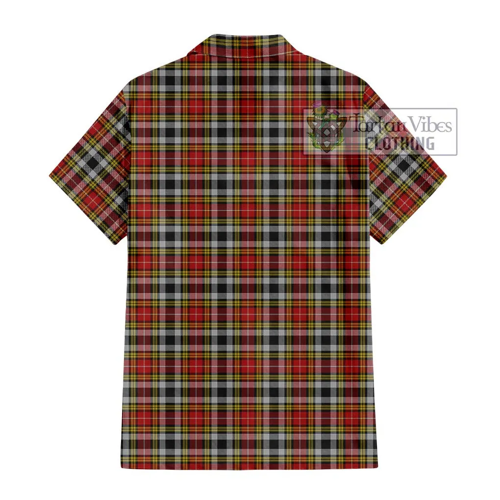 Buchanan Old Dress Tartan Short Sleeve Button Shirt with Family Crest DNA In Me Style